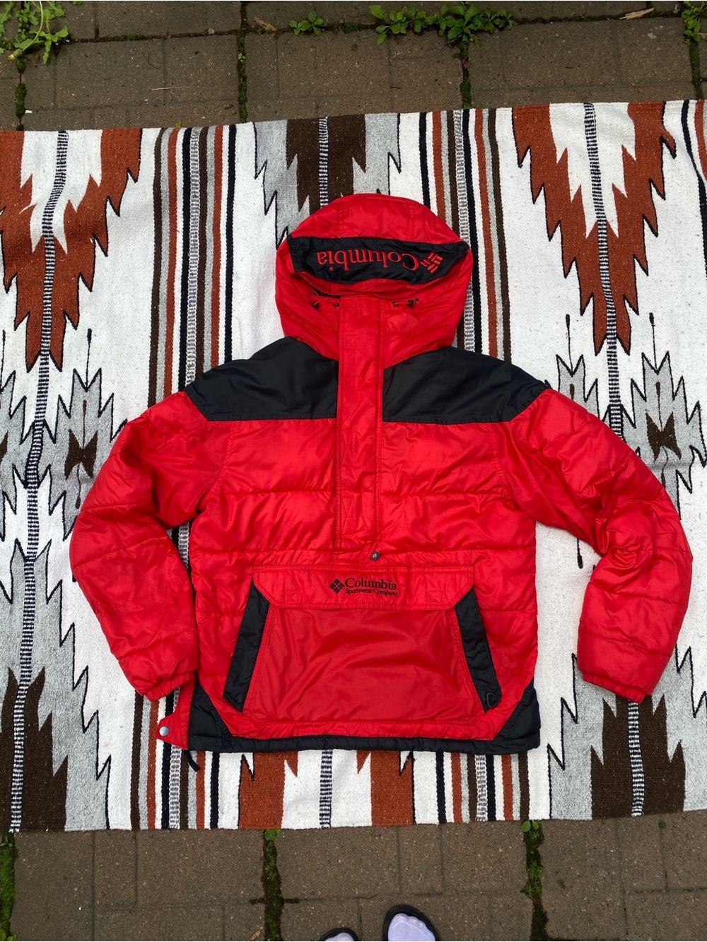 Columbia Red & Black Puffer Anorak Jacket sized Medium